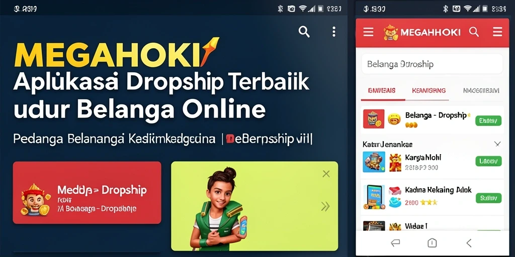 Tampilan antarmuka pengguna MEGAHOKI yang menarik untuk aplikasi Dropship.